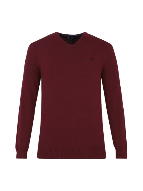 

Crew Clothing Men Wine Red Solid Cotton Pullover
