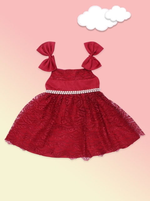 

CUTECUMBER Girls Maroon Embellished Satin Dress