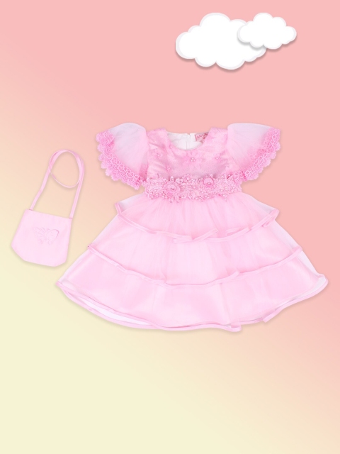 

CUTECUMBER Girls Pink Applique Satin Fit & Flare Dress