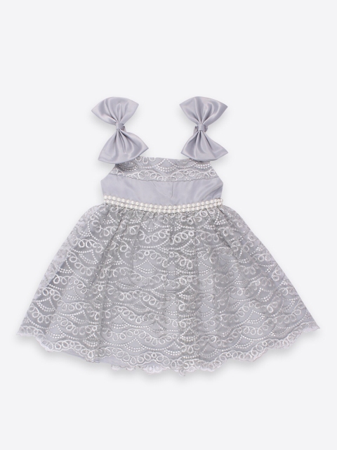 

CUTECUMBER Girls Grey Embroidered Satin Dress