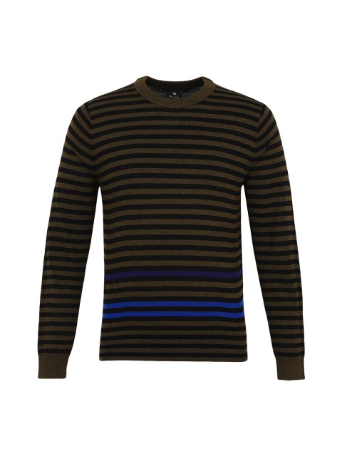 

PS By Paul Smith Men Green & Black Striped Cotton Pullover