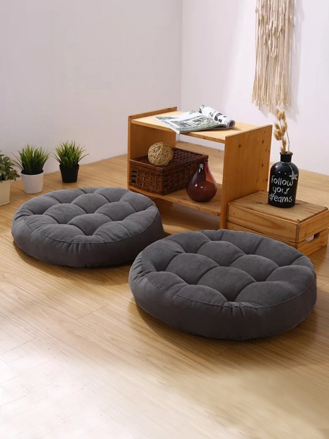 

STYBUZZ Pack Of 2 Grey Solid Floor Cushion