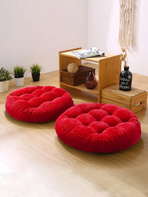 

STYBUZZ Red Pack Of 2 Round-Shaped Floor Cushions