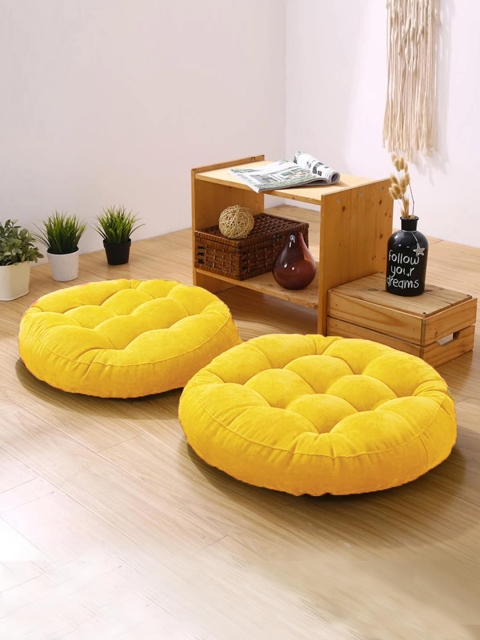 

STYBUZZ Yellow Pack Of 2 Round-Shaped Floor Cushions