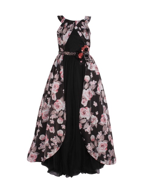 

CUTECUMBER Girls Black Printed Layered Maxi Dress