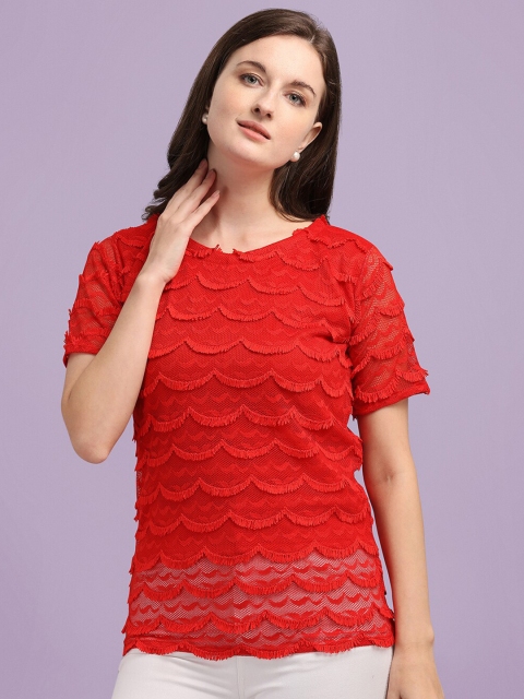 

Amrutam Fab Red Fringed Net Top