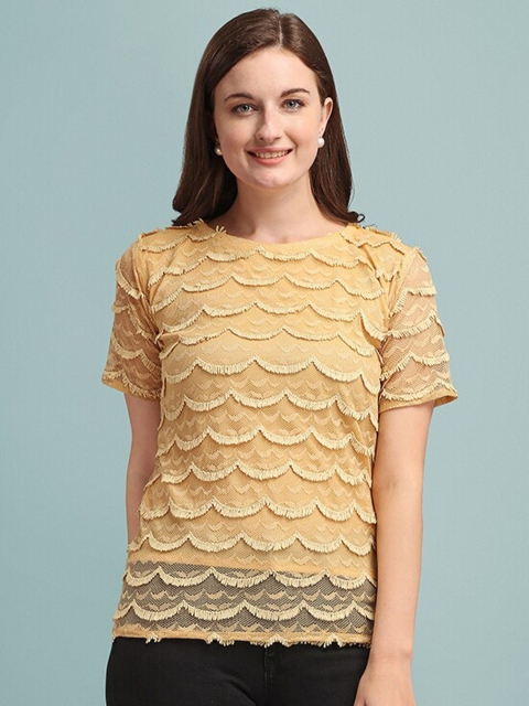 

Amrutam Fab Women Beige Fringed Net Top