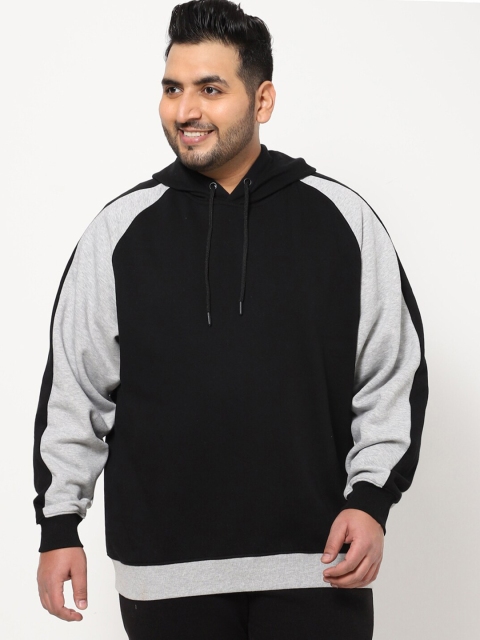 

Bewakoof Plus Men Black & Grey Colourblocked Hooded Sweatshirt