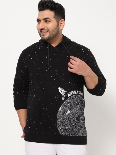 

Bewakoof Plus Men Black Printed Hooded Sweatshirt