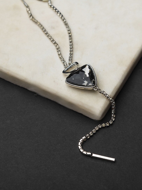 

Jewelz Silver-Toned & Black Silver-Plated Triangle Shaped Pendant Chain
