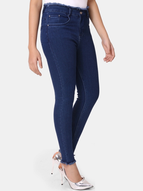 

ZRI Women Blue Skinny Fit High-Rise Raw Edge Detail Stretchable Jeans, Black