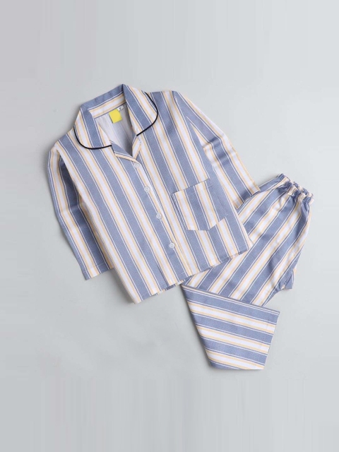 

The Magic Wand Unisex Kids Blue & White Striped Night suit