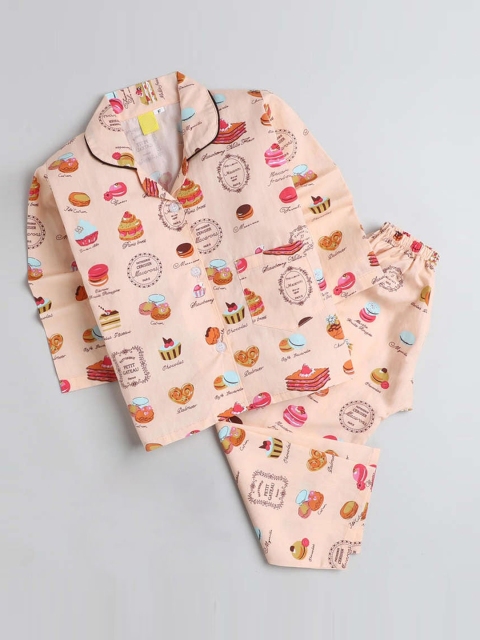 

The Magic Wand Unisex Kids Peach-Coloured Printed Night suit
