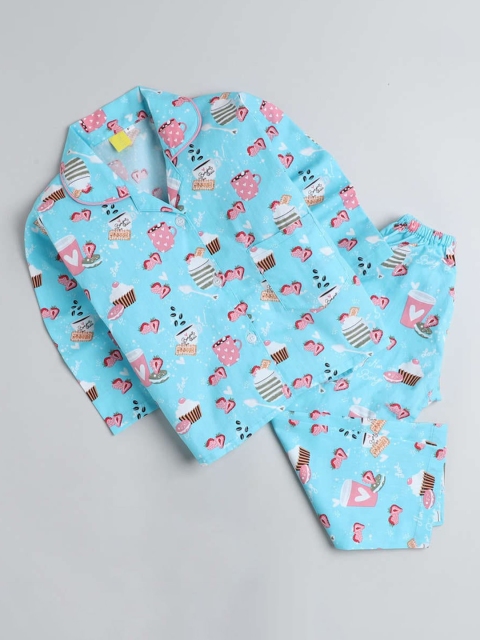 

The Magic Wand Unisex Kids Blue & Pink Printed Night suit