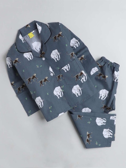 

The Magic Wand Unisex Kids Grey & White Printed Night suit
