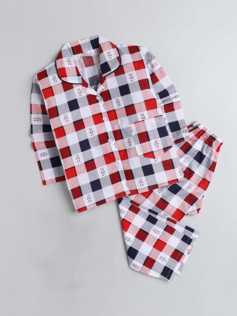 

The Magic Wand Unisex Kids Red & White Checked Night suit