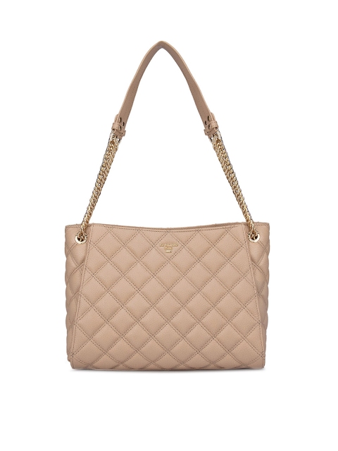 

Da Milano Beige Textured Leather Structured Shoulder Bag with Quilted
