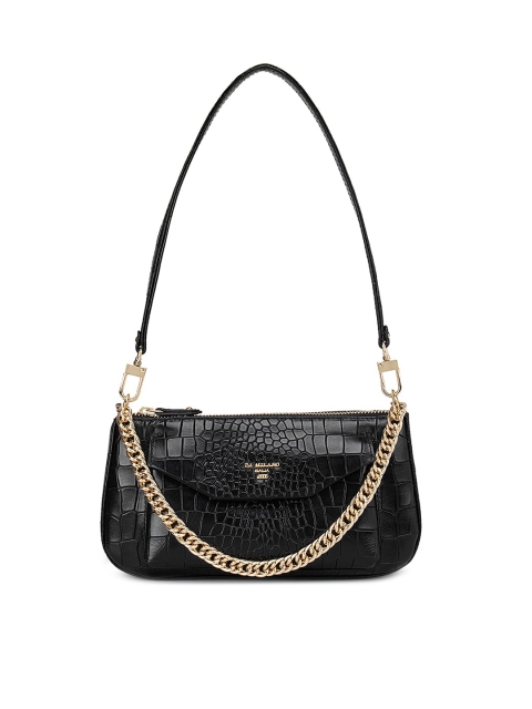 

Da Milano Black Animal Textured Leather Structured Sling Bag