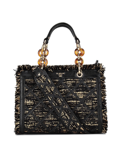 

Da Milano Women Black & Gold-Toned Textured Leather Structured Handheld Bag