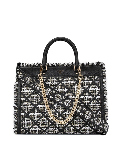 

Da Milano Black & White Embellished Leather Structured Handheld Bag
