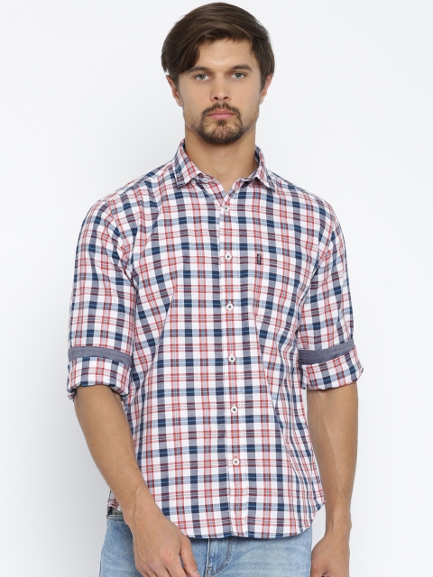 

Pepe Jeans Men White & Navy Regular Fit Checked Casual Shirt