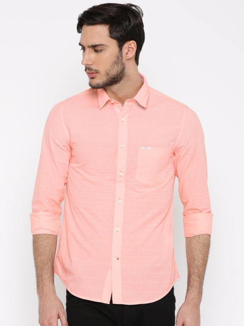 

Pepe Jeans Men Peach-Coloured Slim Fit Self-Design Casual Shirt