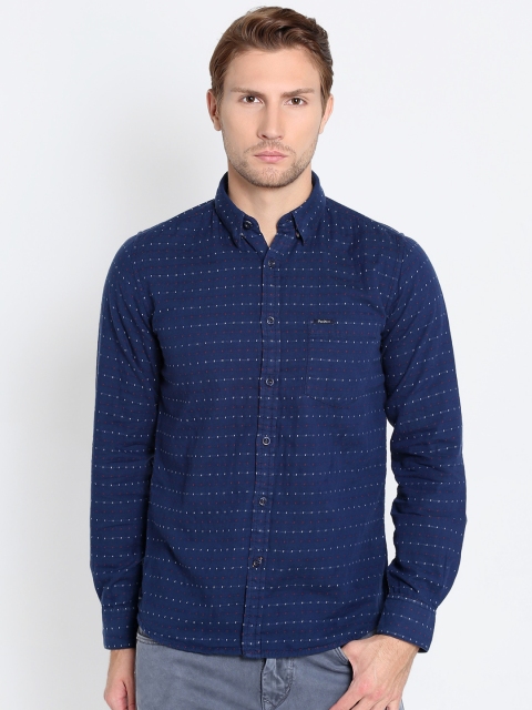 

Pepe Jeans Men Navy Slim Fit Self-Design Casual Shirt, Navy blue