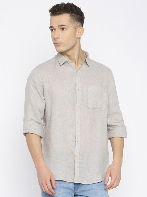 

Pepe Jeans Men Beige Tailored Fit Solid Casual Shirt