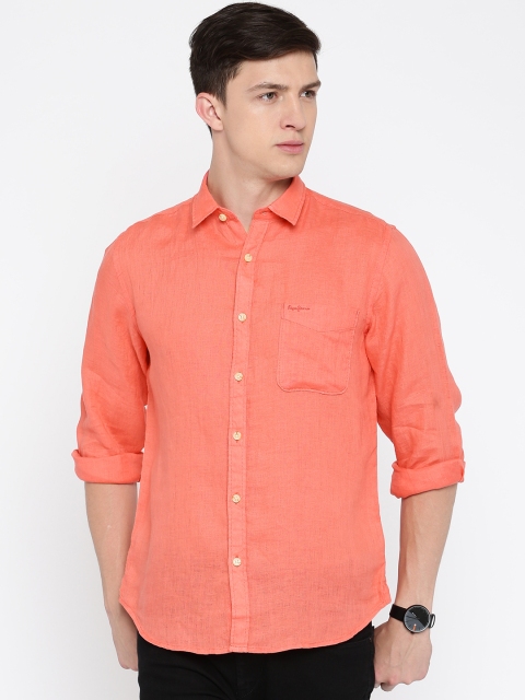 

Pepe Jeans Men Coral Pink Linen Casual Shirt
