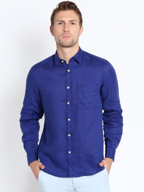 

Pepe Jeans Men Blue Tailored Fit Solid Casual Shirt