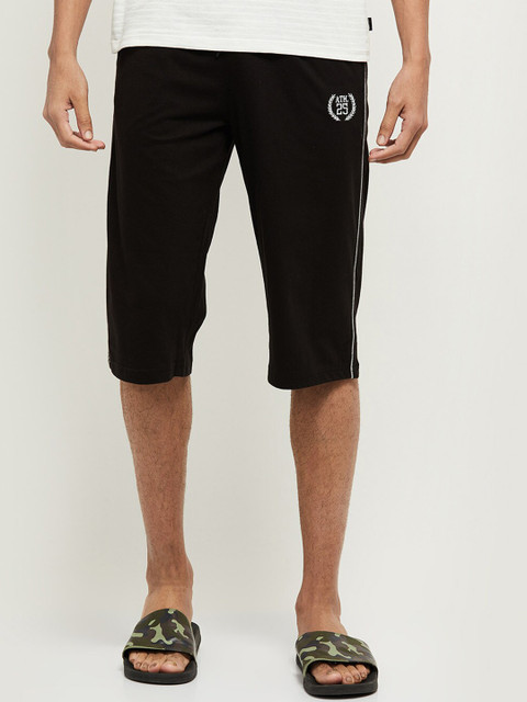 

max Men Black Solid Mid Rise Lounge Shorts