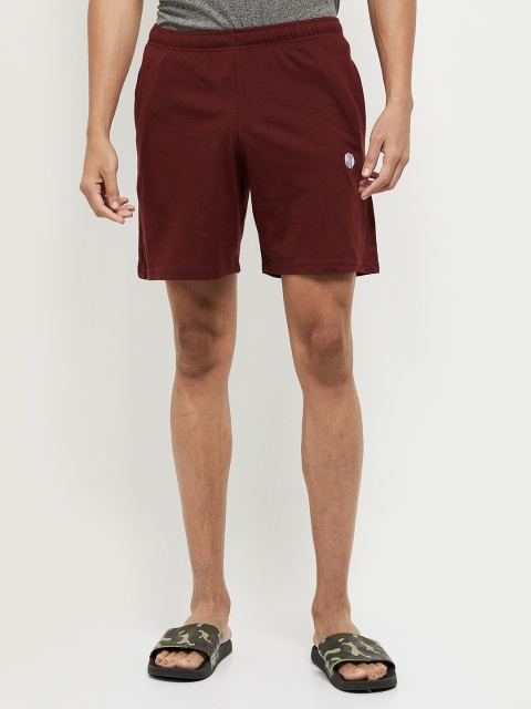 

max Men Burgundy Solid Mid-Rise Lounge Shorts