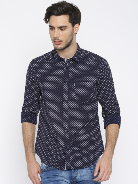 

Pepe Jeans Men Navy Slim Fit Printed Casual Shirt, Navy blue