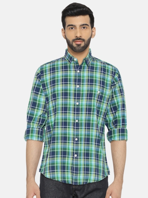 

Pepe Jeans Men Green & Navy Tailored Fit Checked Casual Shirt