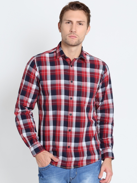 

Pepe Jeans Men Red & Navy Tailored Fit Checked Casual Shirt