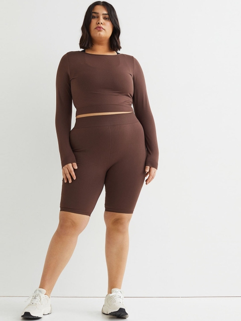 

H&M+ Women Plus Size Brown Seamless Sports Cycling Shorts