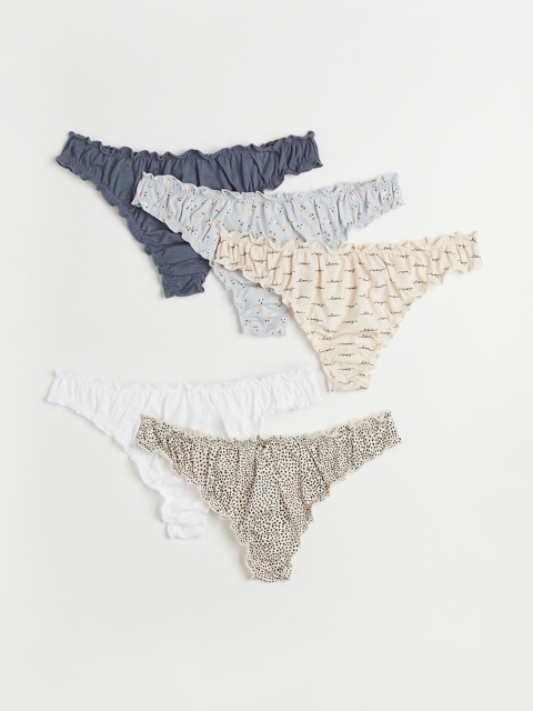 

H&M Women Pack of 5 Cotton Thong Briefs 0994042003, White