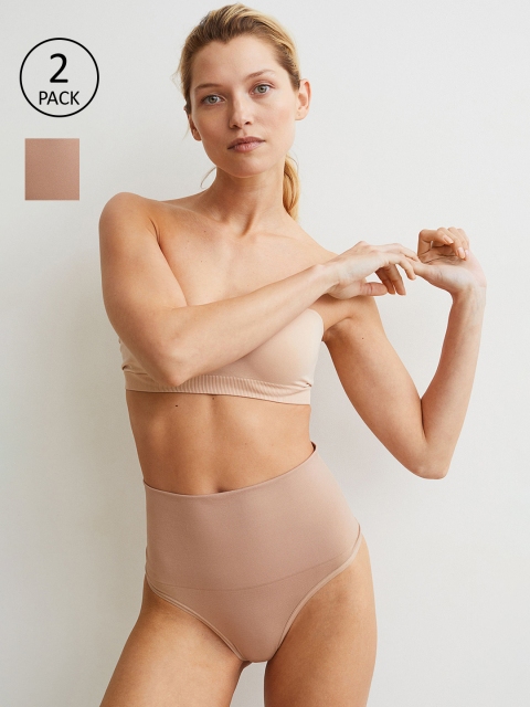 

H&M Women Beige 2-Pack Medium Shaping Thongs