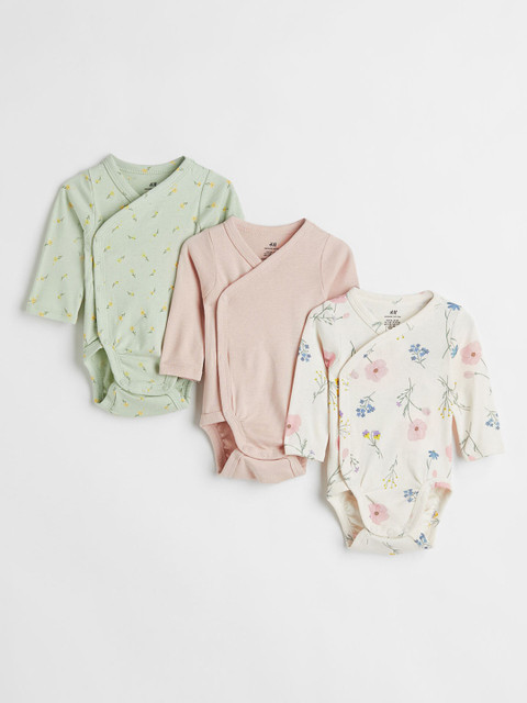 

H&M Girls 3-pack Long-sleeved Bodysuits, White