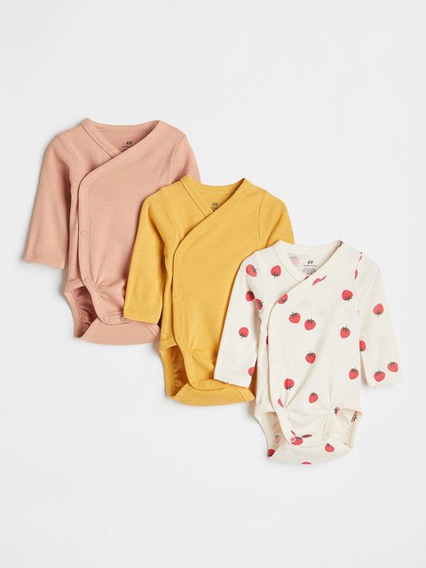 

H&M Girls 3-Pack Long-Sleeved Bodysuits, Pink