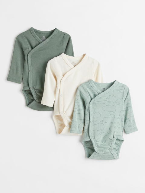 

H&M White & Green 3-Pack Long-Sleeved Bodysuits