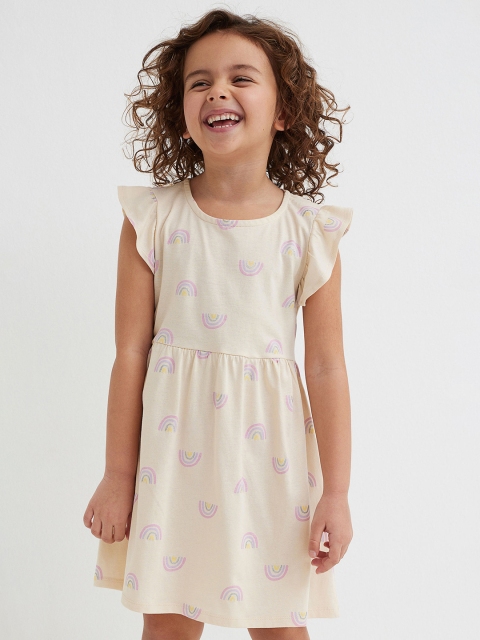 

H&M Girls Beige Printed Cotton Jersey Dress