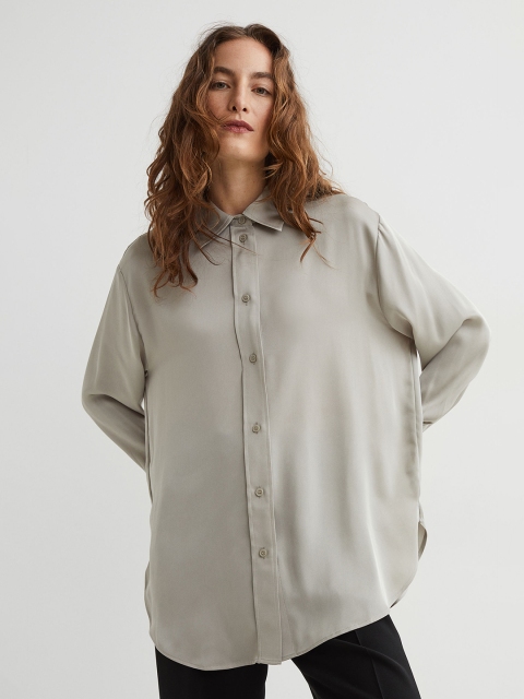 

H&M Women Grey Relaxed Fit Solid Shirt With A Sheen