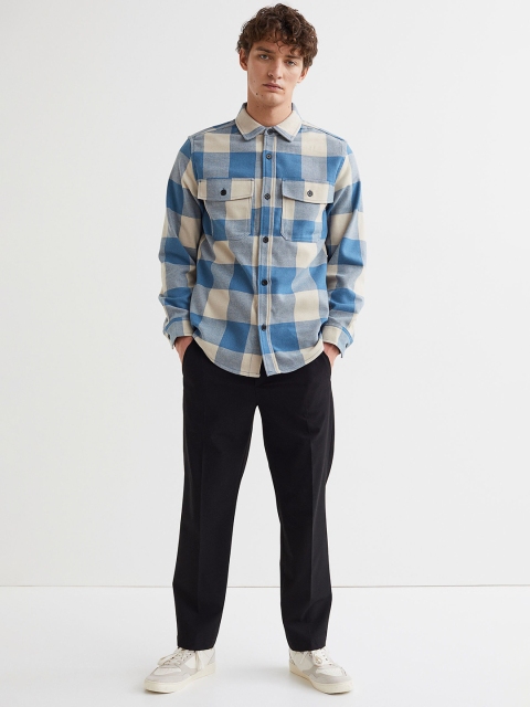 

H&M Men Blue & Beige Checked Twill Overshirt