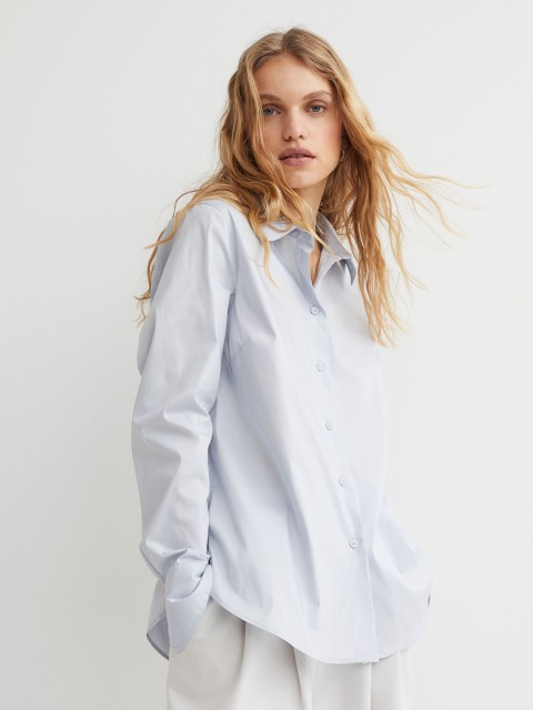 

H&M Women Blue Cotton-Blend Shirt