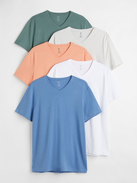 

H&M Men White & Green 5-Pack Slim Fit T-Shirts