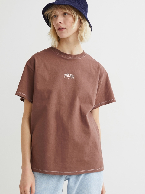 

H&M Women Brown Printed T-shirt