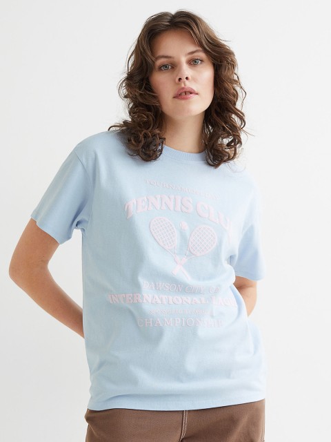 

H&M Women Blue & White Printed T-shirt