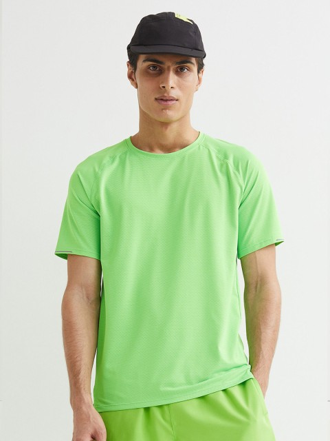 

H&M Men Lime Green Regular Fit Moisture Wicking Running T-Shirt