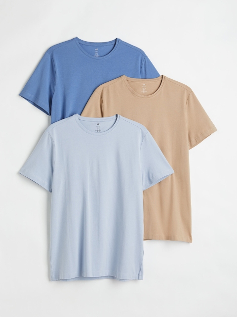 

H&M Men Pack Of 3 Slim Fit Cotton T-shirts, Beige